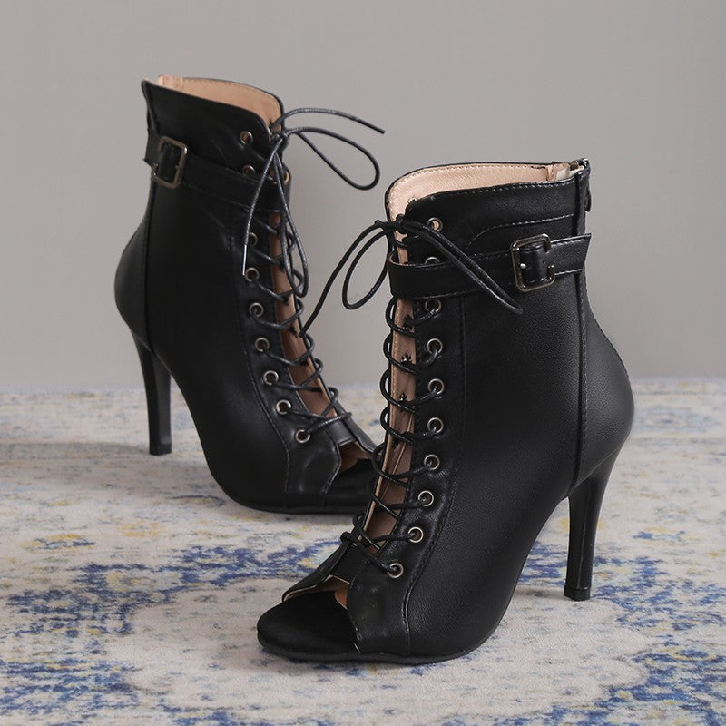 ๐ Midnight Siren Lace-Up Peep Toe Pumps โ Buckled Seduction, Zipped to Thrill