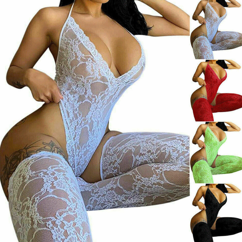 🌹 Midnight Bloom Lace Babydoll Bodysuit Dress