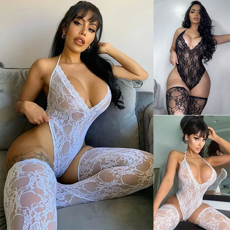 🌹 Midnight Bloom Lace Babydoll Bodysuit Dress