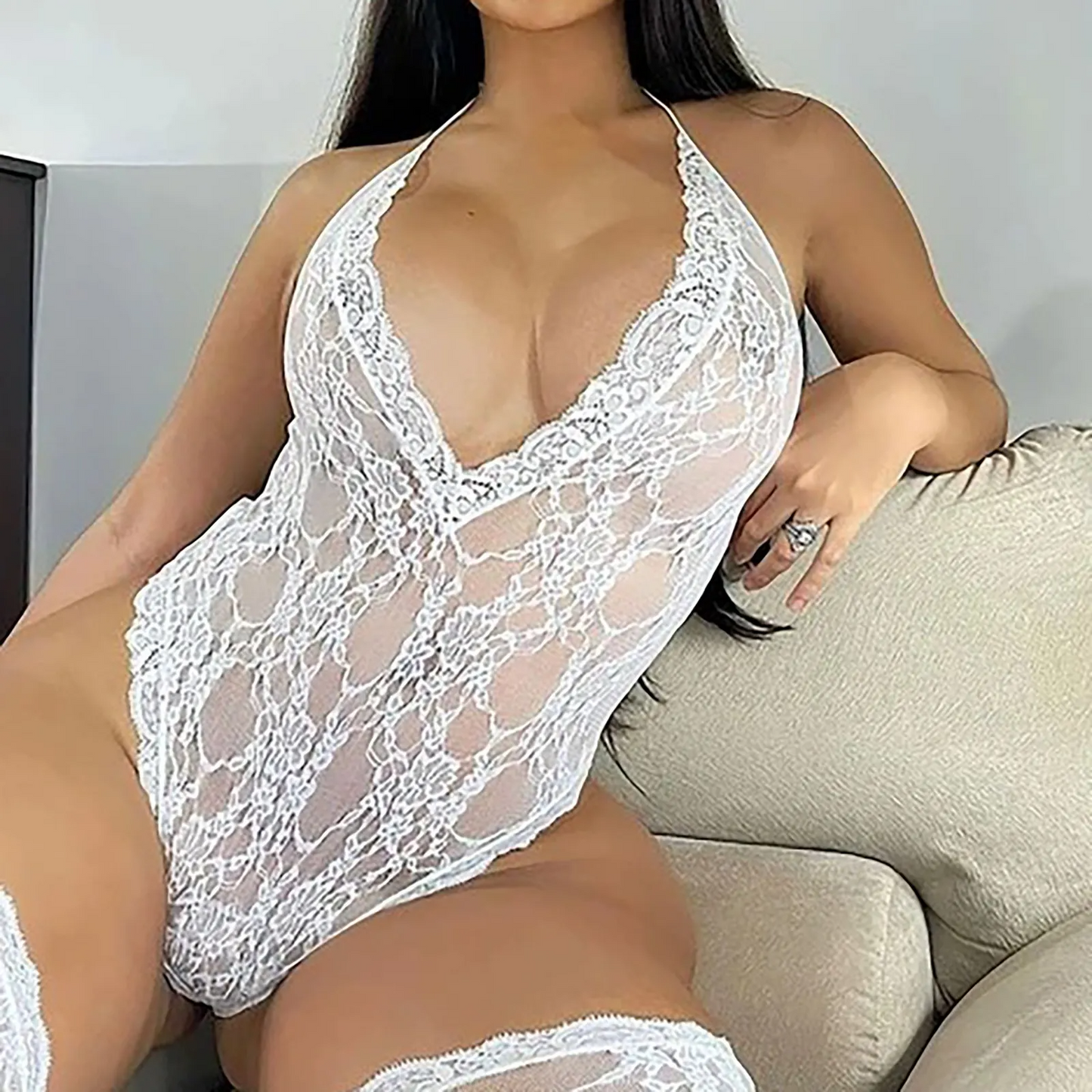 🌹 Midnight Bloom Lace Babydoll Bodysuit Dress