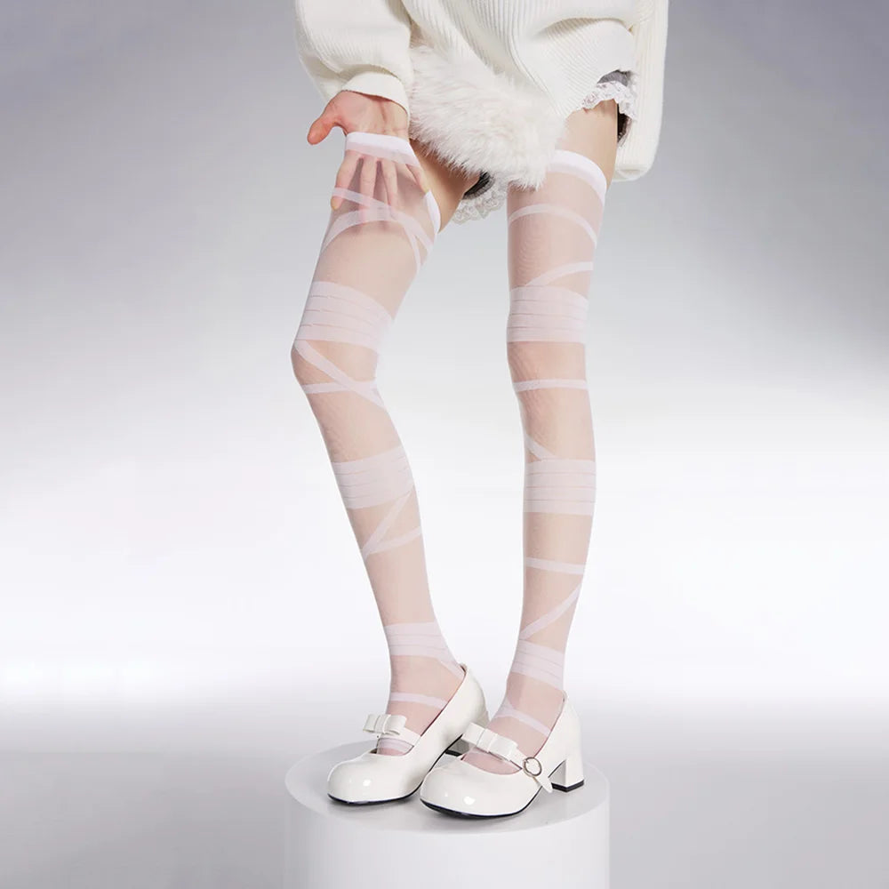 🎀 Ribbon Reverie JK Lolita Ultra-Thin Bandage Stockings