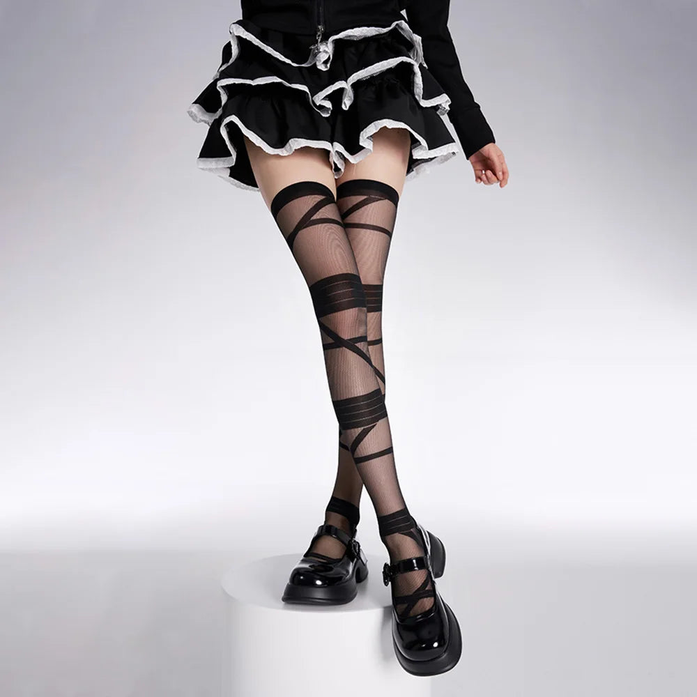 🎀 Ribbon Reverie JK Lolita Ultra-Thin Bandage Stockings