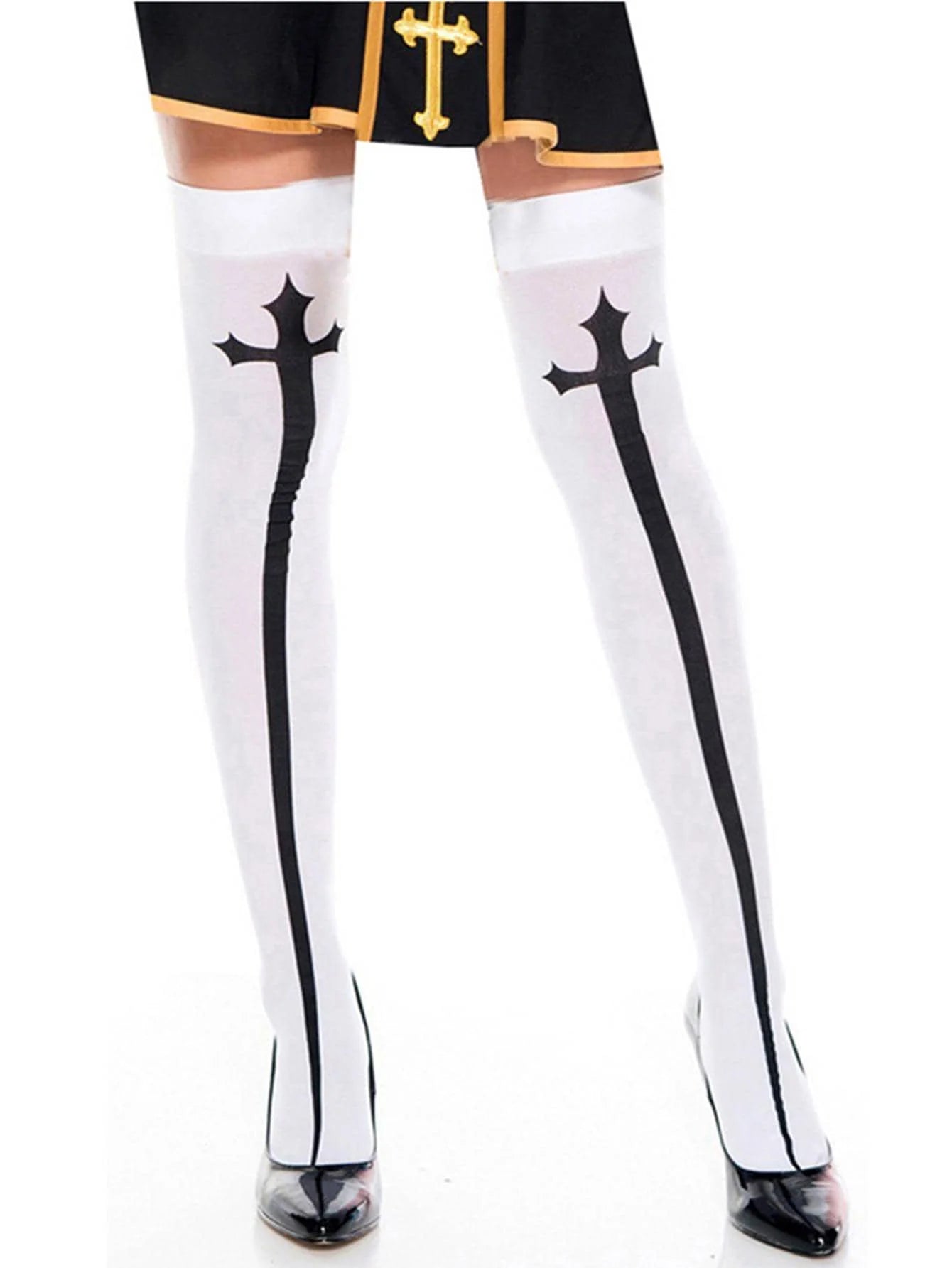 đź–¤ Velvet Vow Cross-Print JK Knee Socks