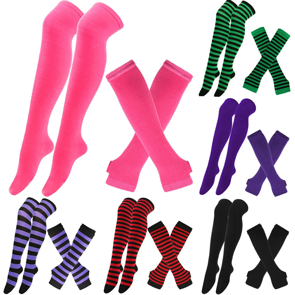 ๐ Candy Stride Over-Knee Striped Cotton Socks