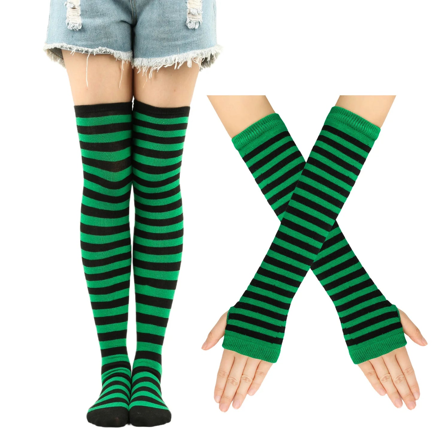 ๐ Candy Stride Over-Knee Striped Cotton Socks