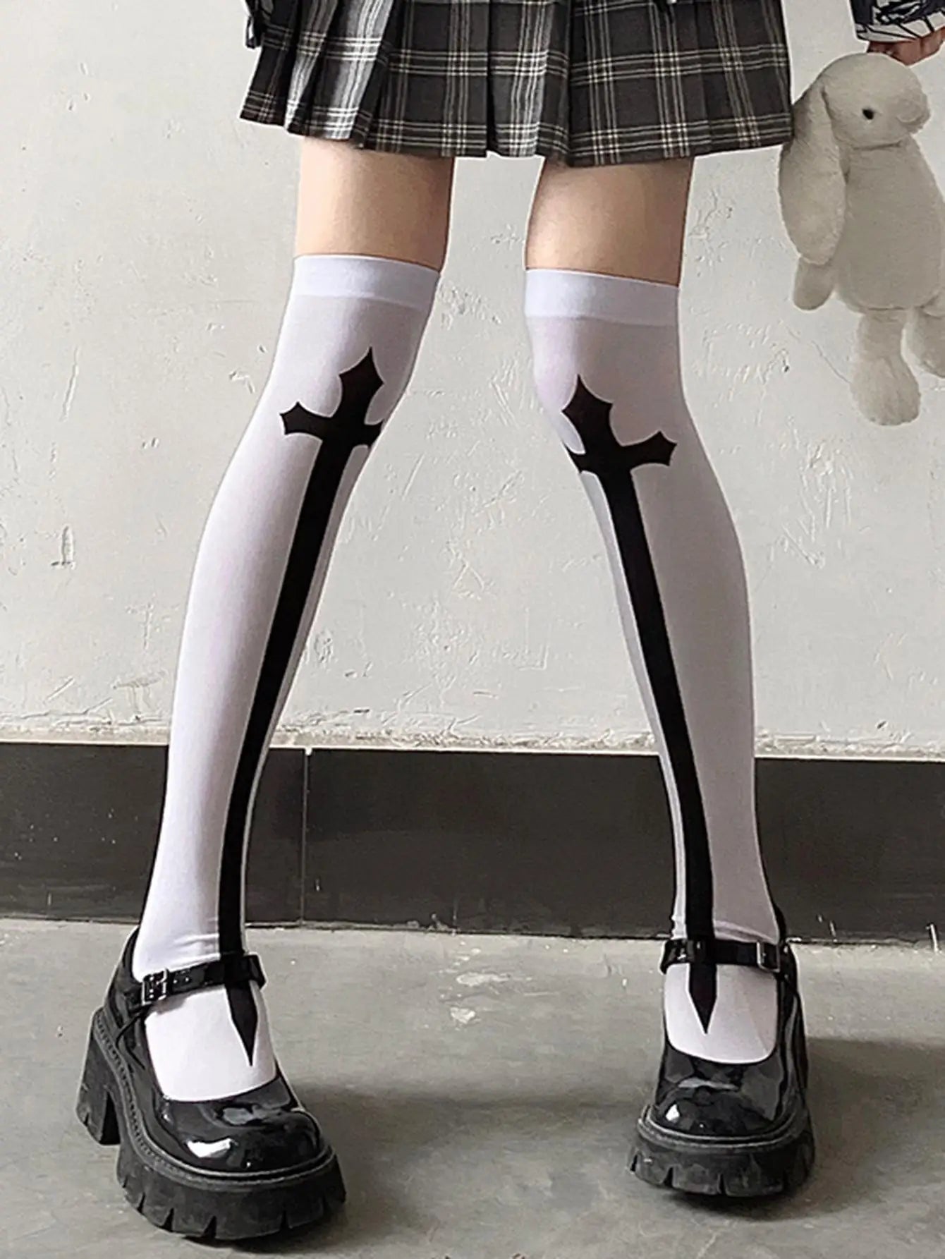 đź–¤ Velvet Vow Cross-Print JK Knee Socks