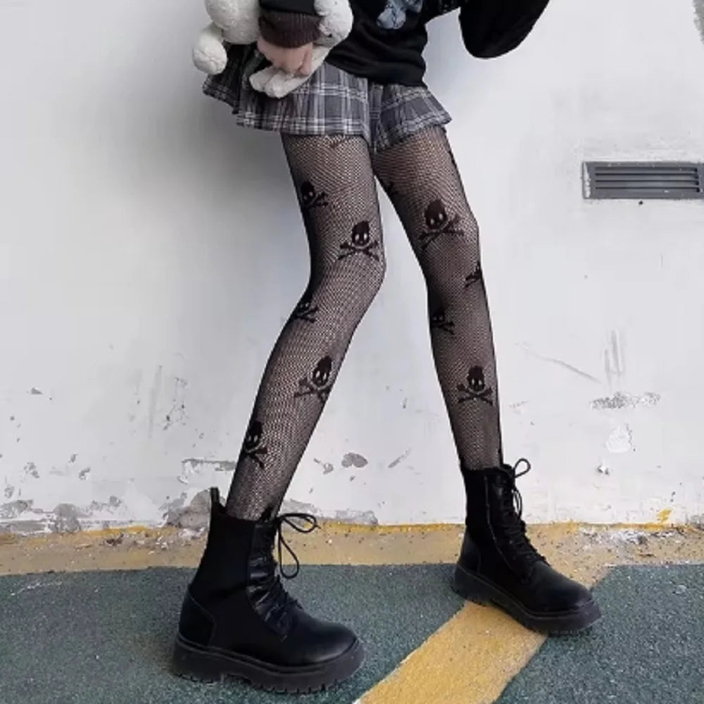 🖤 Midnight Mesh Lace-Patterned Fishnet Tights – High Waist, High Voltage