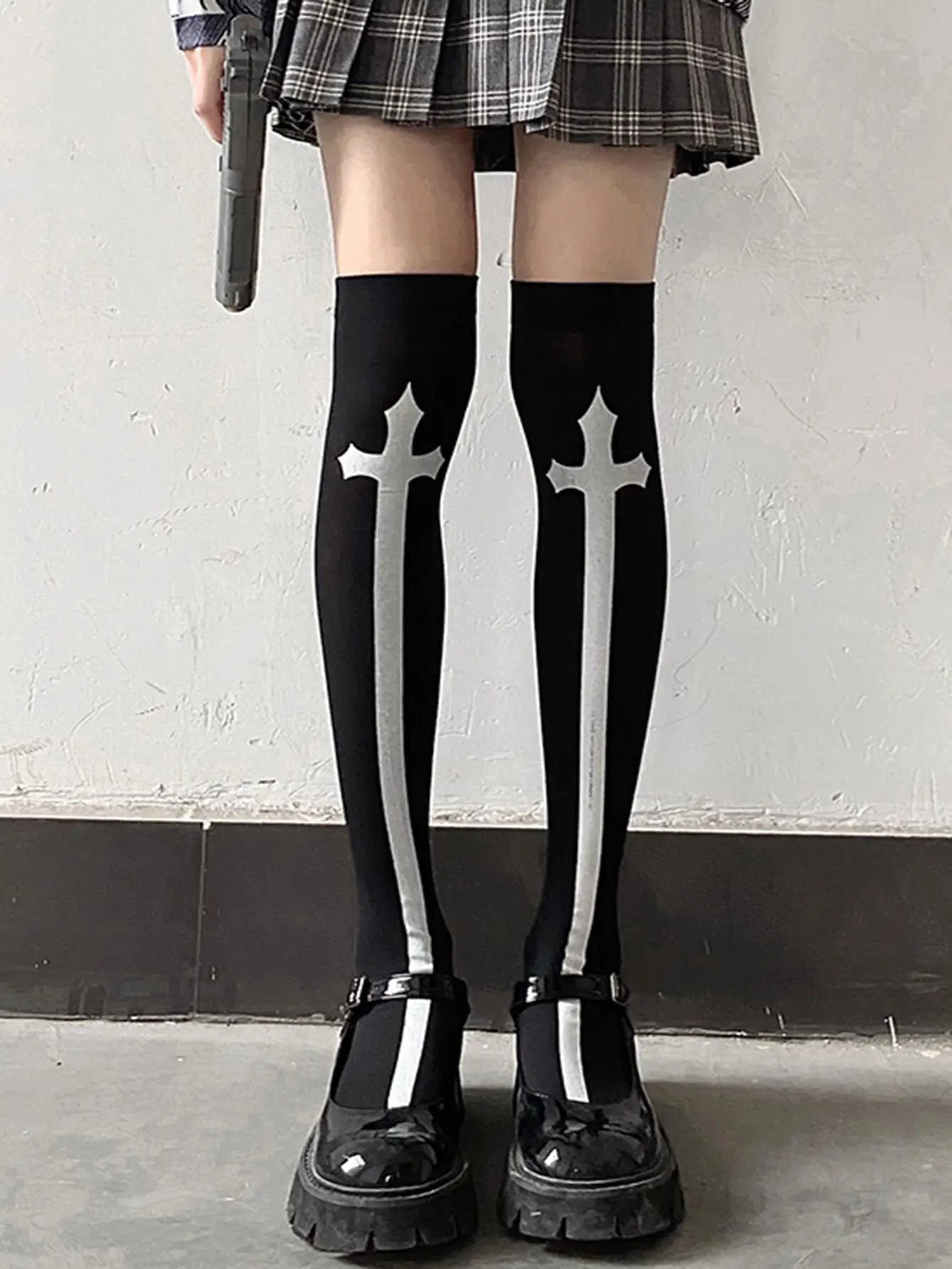 đź–¤ Velvet Vow Cross-Print JK Knee Socks