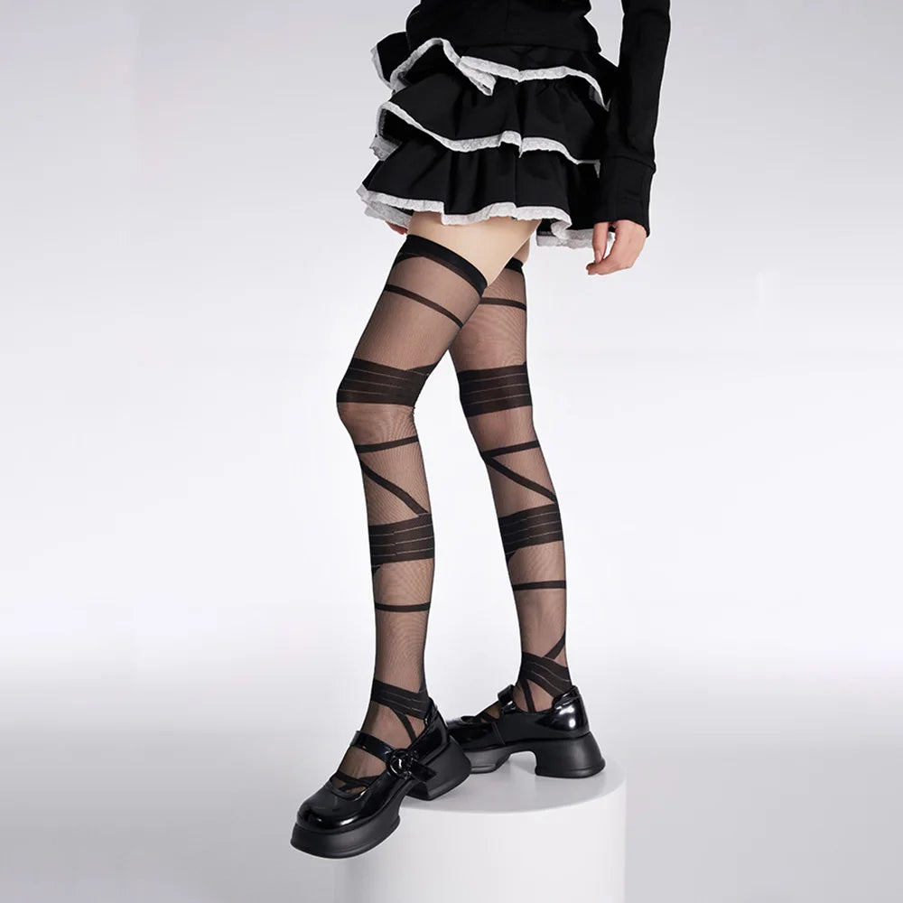 🎀 Ribbon Reverie JK Lolita Ultra-Thin Bandage Stockings