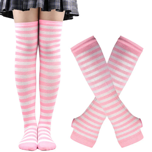 ๐ Candy Stride Over-Knee Striped Cotton Socks