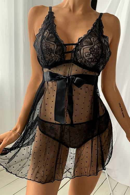 π Whispered Valentine Crochet Lace Mesh Babydoll