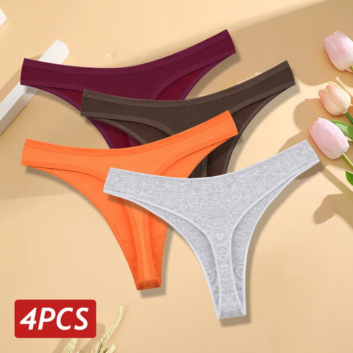 🍃 4PCS Seamless Cotton Low-Rise Thong Set 🍃