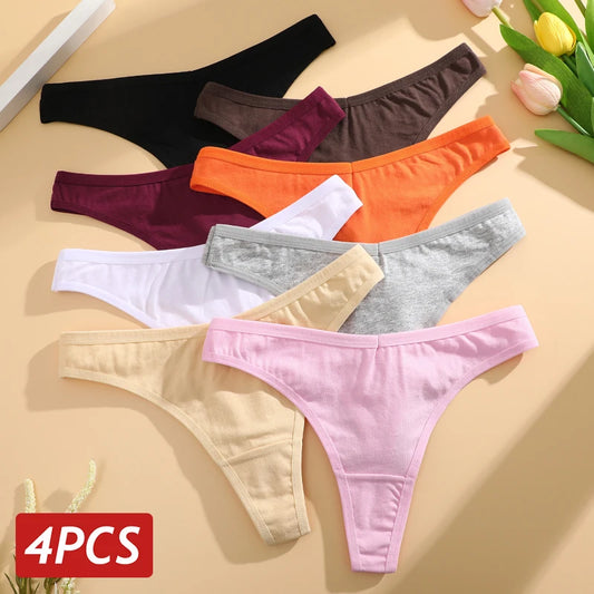 🍃 4PCS Seamless Cotton Low-Rise Thong Set 🍃