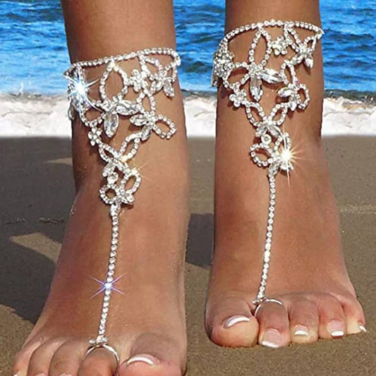 🦋 Butterfly Drift Adjustable Chain Barefoot Sandals – 2pc Set