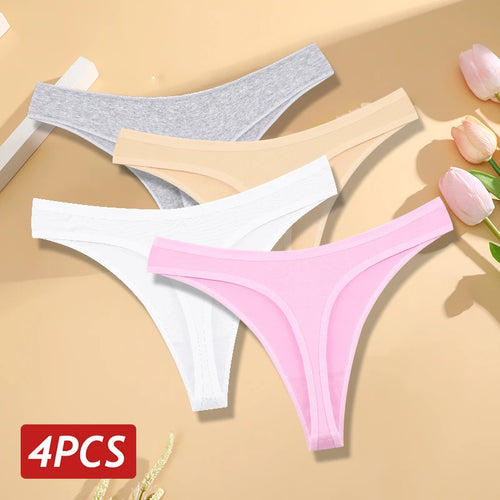 🍃 4PCS Seamless Cotton Low-Rise Thong Set 🍃