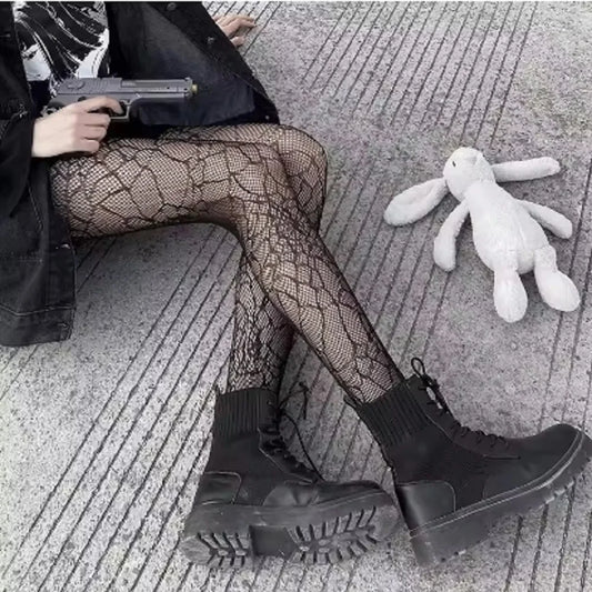 🖤 Midnight Mesh Lace-Patterned Fishnet Tights – High Waist, High Voltage
