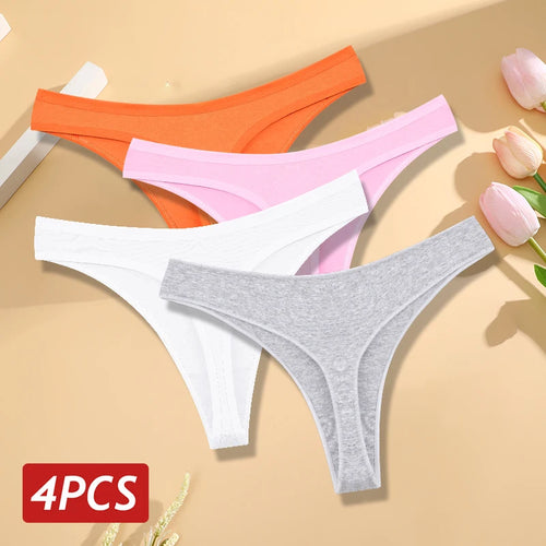 🍃 4PCS Seamless Cotton Low-Rise Thong Set 🍃