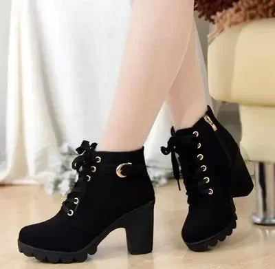 ❄️ Frostbite Temptation Cross-Strap Winter Boots – High Heel, Short Shaft, All Power