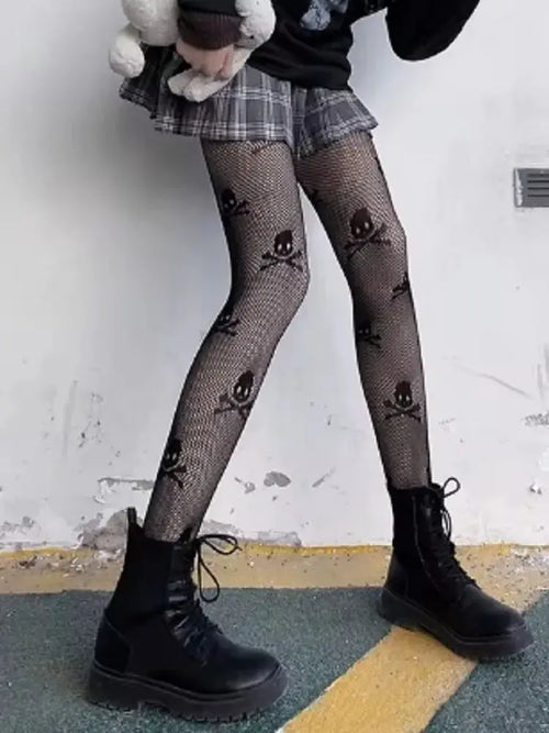 🖤 Midnight Mesh Lace-Patterned Fishnet Tights – High Waist, High Voltage