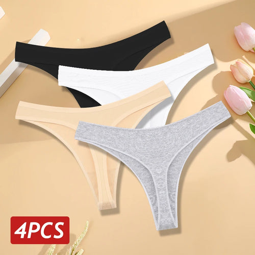 🍃 4PCS Seamless Cotton Low-Rise Thong Set 🍃