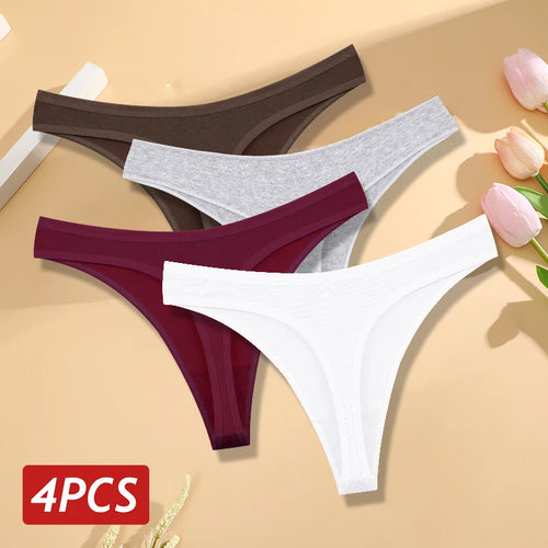 🍃 4PCS Seamless Cotton Low-Rise Thong Set 🍃
