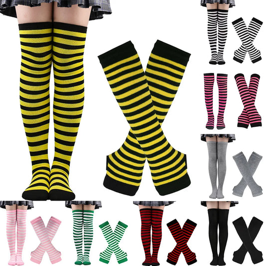 🎀 Candy Stride Over-Knee Striped Cotton Socks