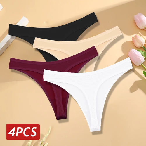 🍃 4PCS Seamless Cotton Low-Rise Thong Set 🍃