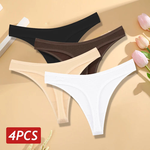 🍃 4PCS Seamless Cotton Low-Rise Thong Set 🍃