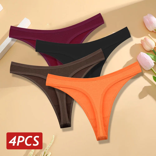 🍃 4PCS Seamless Cotton Low-Rise Thong Set 🍃