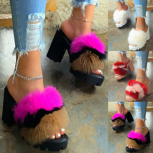 💃 Velvet Voltage Fur-Trimmed Party Heels – Strut Loud, Seduce Softly