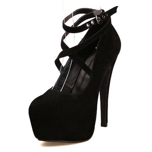 👠 Velvet Vow Cross-Tied Platform Pumps – 12cm Heel